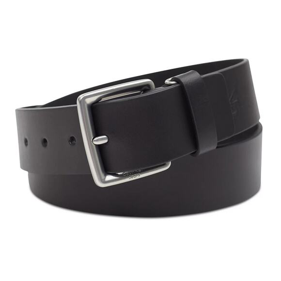 Calvin Klein Jeans Mens Leather Belt with Keeper Ring Medium 34 36 Black Silver - Picture 1 of 15